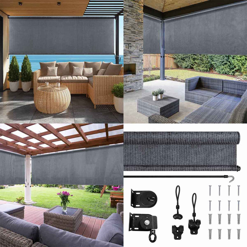 Lumi Outdoor Roll-Up Shade – Crank Operated – UV Protection, Weather-Resistant – Exterior Roller Blind for Patio, Balcony, Garden