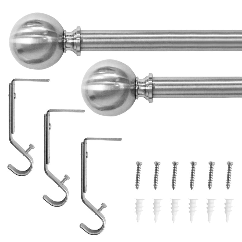 3/4" Drapery Single Curtain Rod Set with Classic Sphere Finials_Brushed Nickel