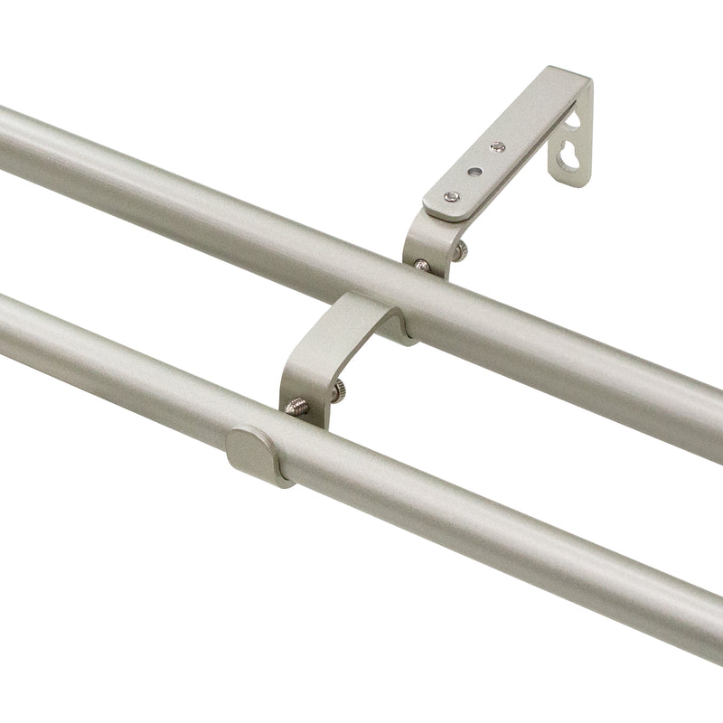 3/4" & 5/8" Drapery Double Curtain Rod Set with End Cap finials_Silver