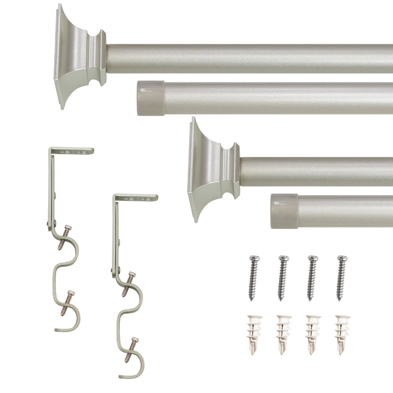 3/4" & 5/8" Drapery Double Curtain Rod Set with End Cap finials_Silver