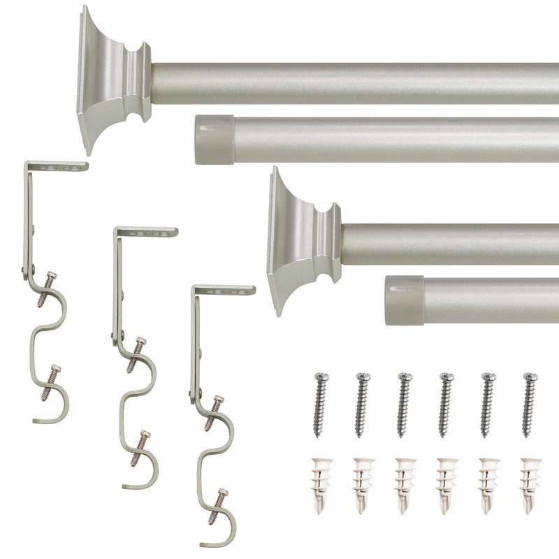 3/4" & 5/8" Drapery Double Curtain Rod Set with End Cap finials_Silver
