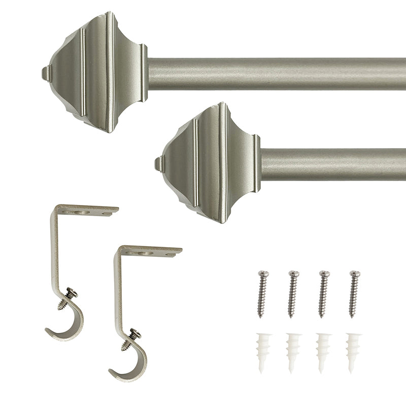 5/8" Drapery Single Curtain Rod Set with Decorative Square finials_Silver