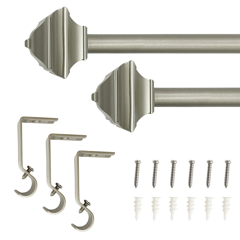 5/8" Drapery Single Curtain Rod Set with Decorative Square finials_Silver