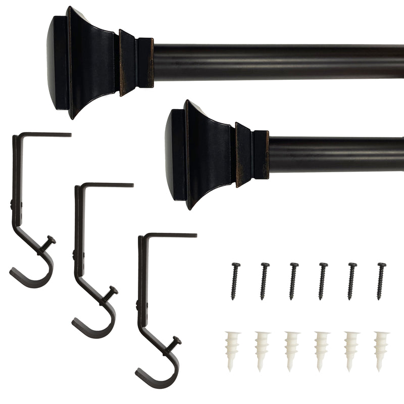 3/4" Drapery Single Curtain Rod Set with Classic Square Finials_ORB