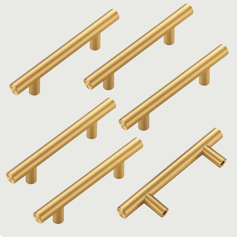 Stainless Steel Cabinet Handle Pull – 5 Inch, Modern T-Bar Design, Brushed Finish, 3 Inch Hole Center 4-Pack / Gold