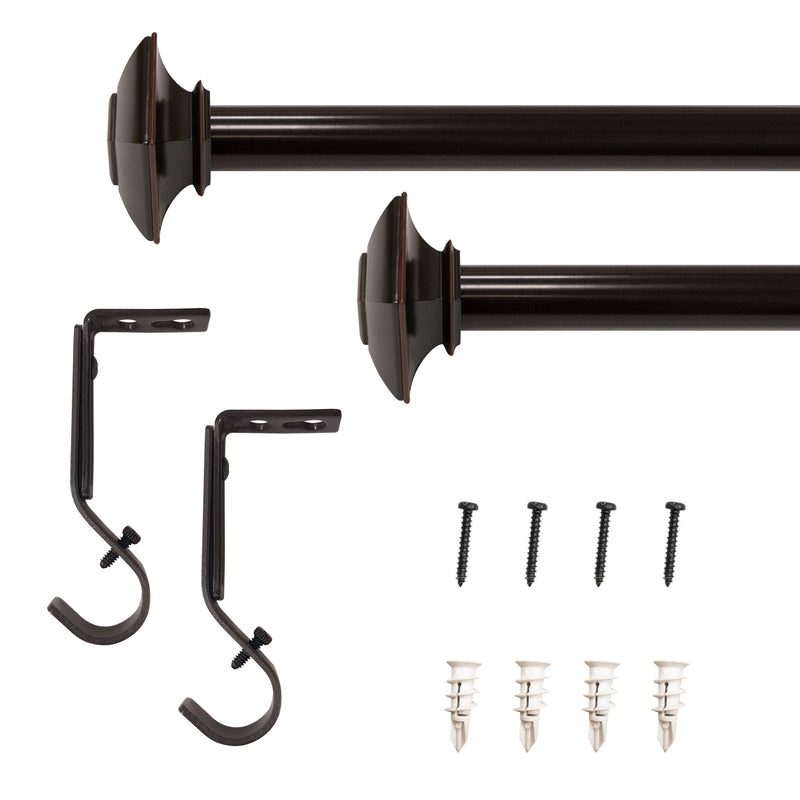 1" dia. Drapery Single Curtain Rod Set with Square Finials _Oil Rubbed Bronze