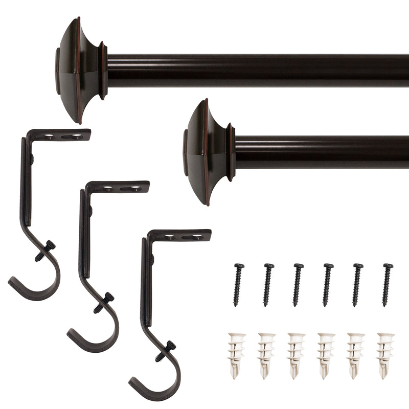 1" dia. Drapery Single Curtain Rod Set with Square Finials _Oil Rubbed Bronze