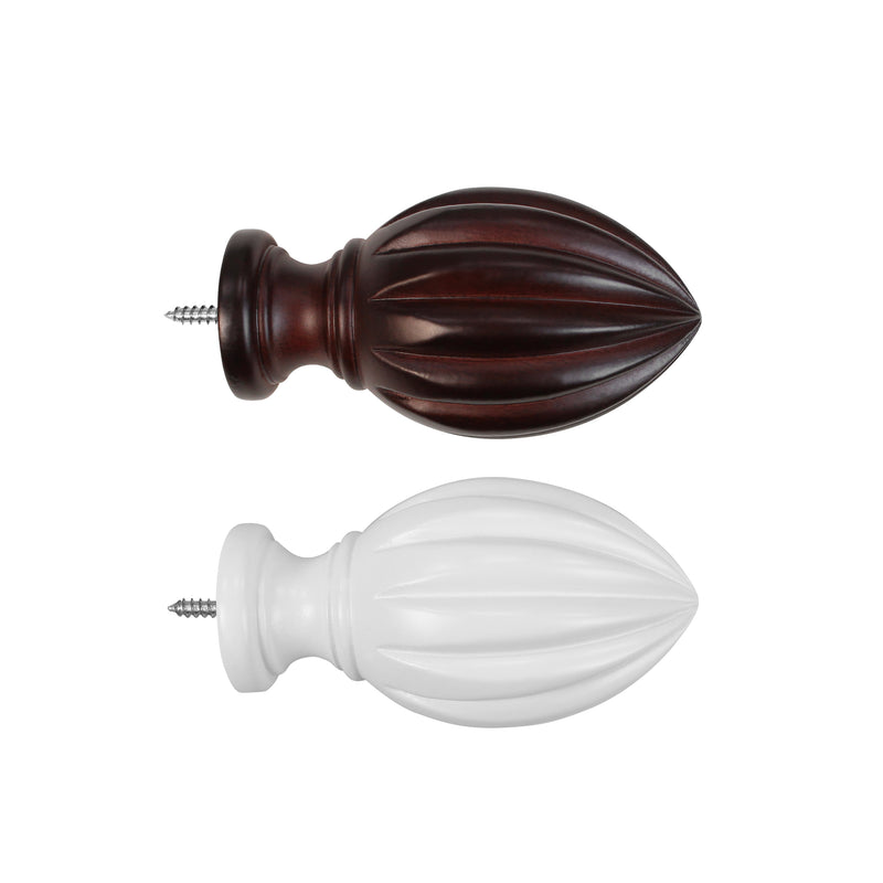 Wood Bullet Finials in White/Mahogany for 1-3/8 in. pole (2-Pack)