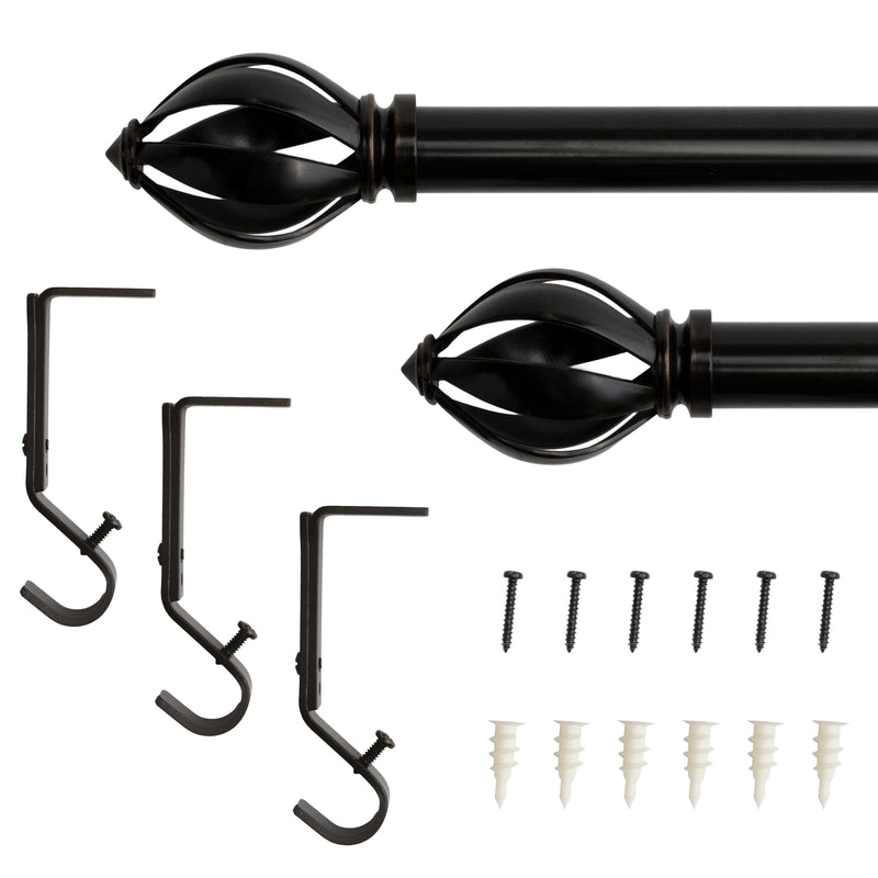 3/4" Drapery Single Curtain Rod Set with Acorn Cage Finials_Oil Rubbed Bronze
