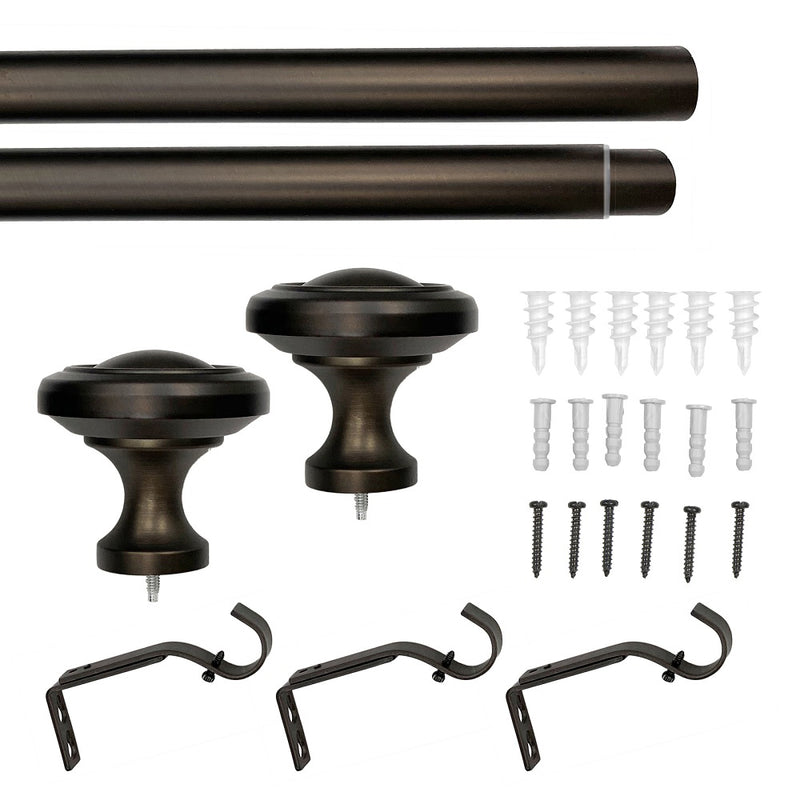 1" Metal Knob Curtain Rod, Oil Rubbed Bronze, 36-72" & 72-144"