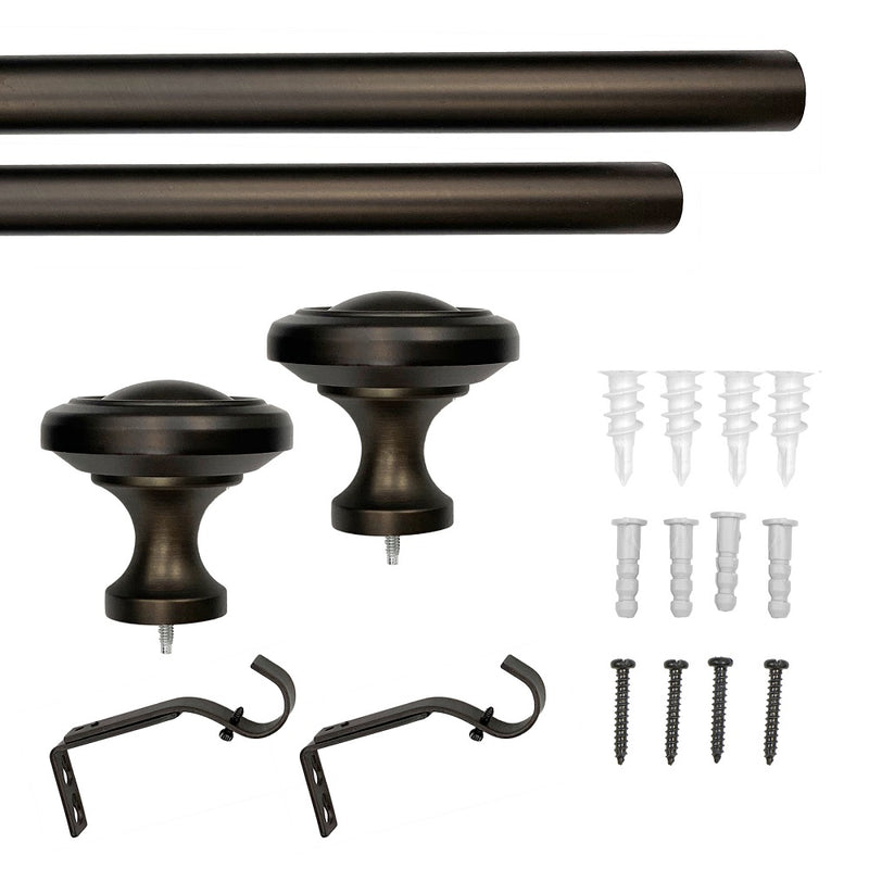1" Metal Knob Curtain Rod, Oil Rubbed Bronze, 36-72" & 72-144"