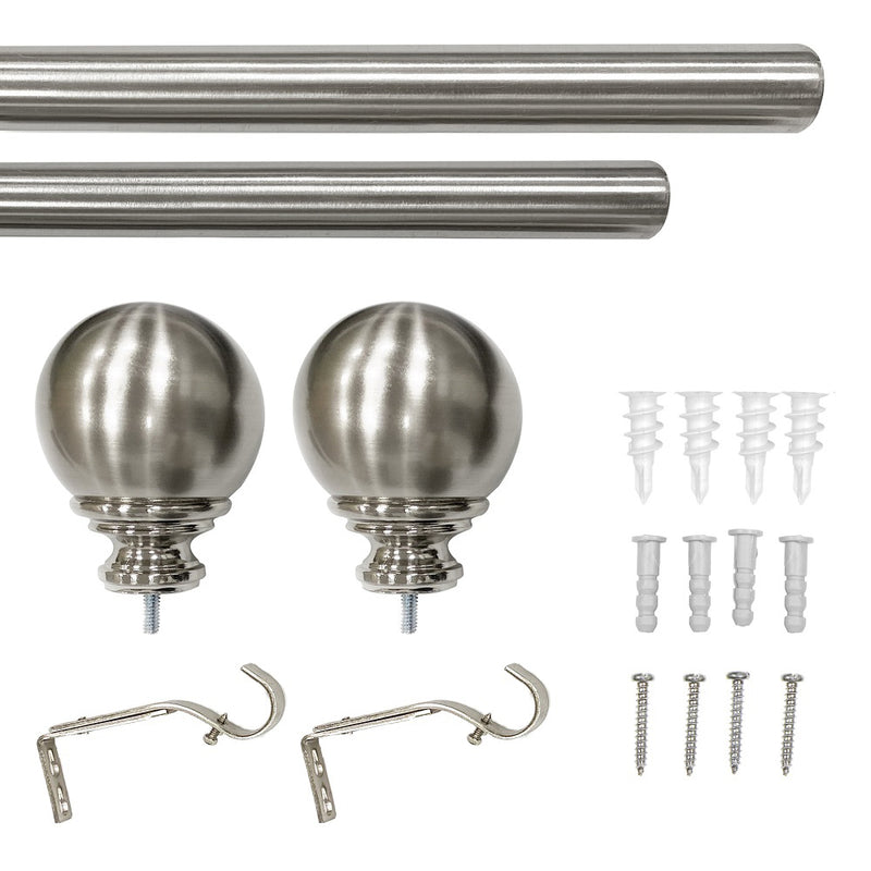 1" Metal Ball Curtain Rod, Brushed Nickel, 36-72" & 72-144"