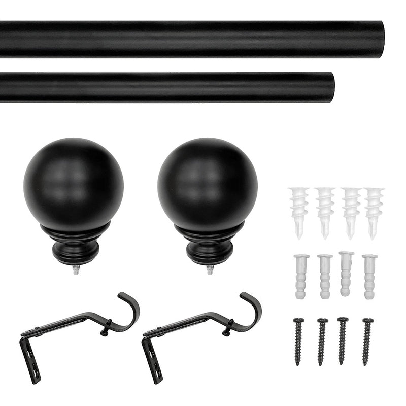 1" Metal Ball Curtain Rod, Matte Black, 36-72" & 72-144"