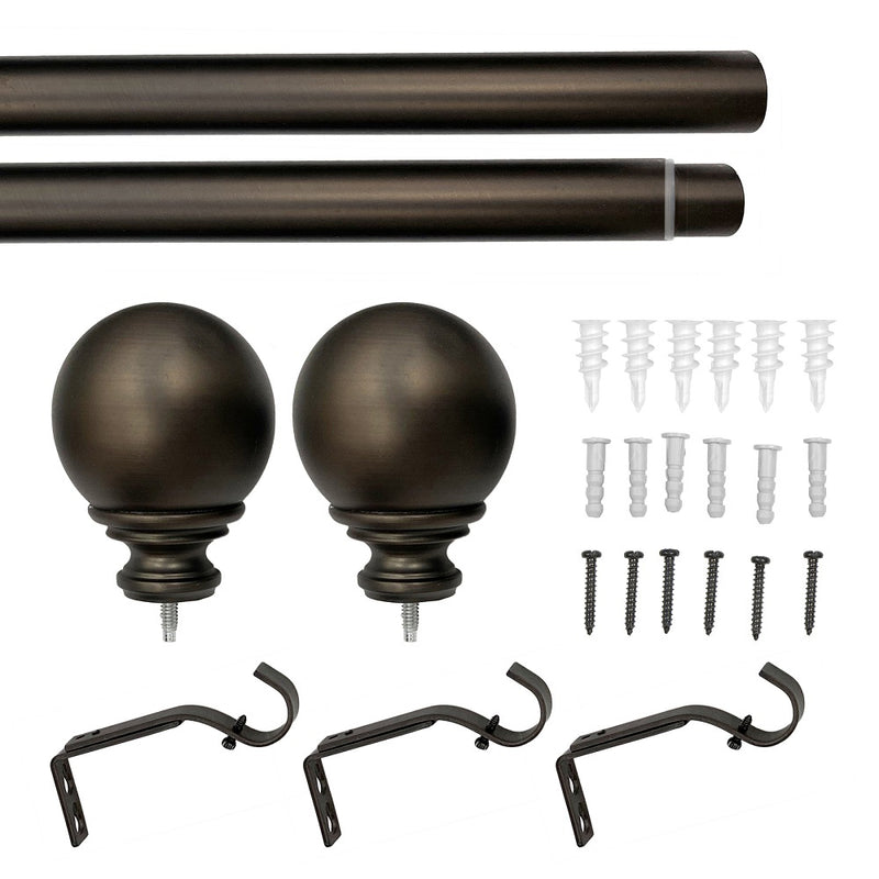 1" dia. Metal Ball Curtain Rod Set, Oil Rubbed Bronze, 36-72" & 72-144"