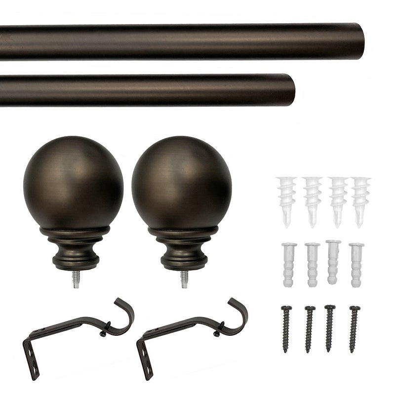 1" dia. Metal Ball Curtain Rod Set, Oil Rubbed Bronze, 36-72" & 72-144"