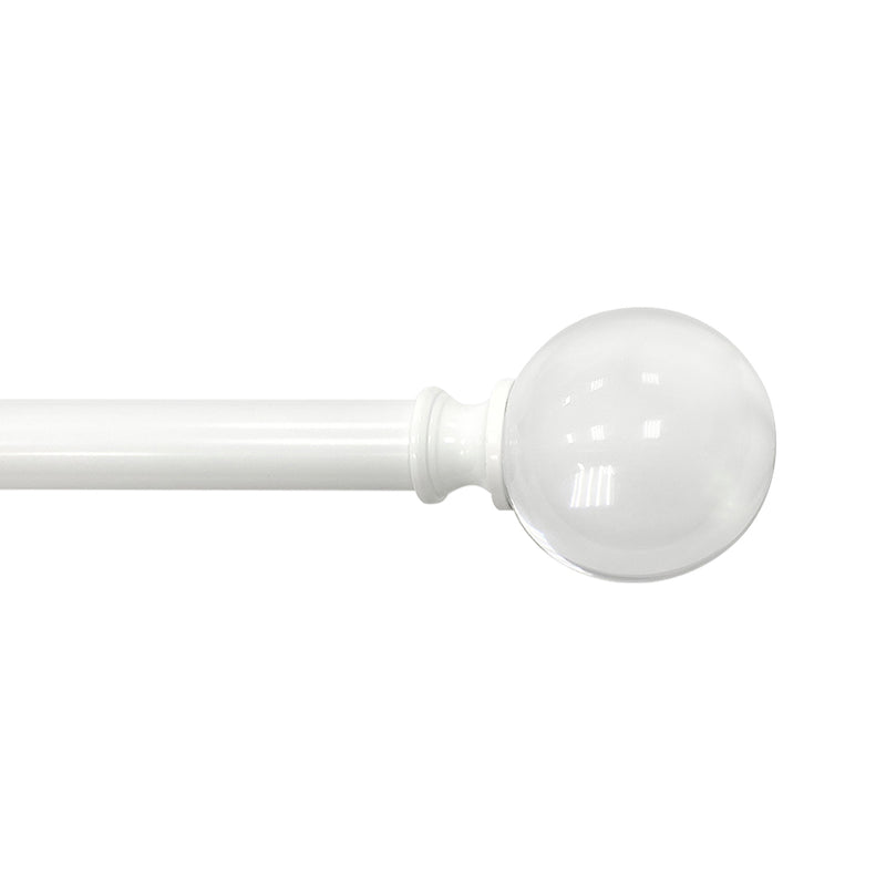 3/4" Single Curtain Rod Set with Acrylic Ball Finials_White/Brushed Nickel