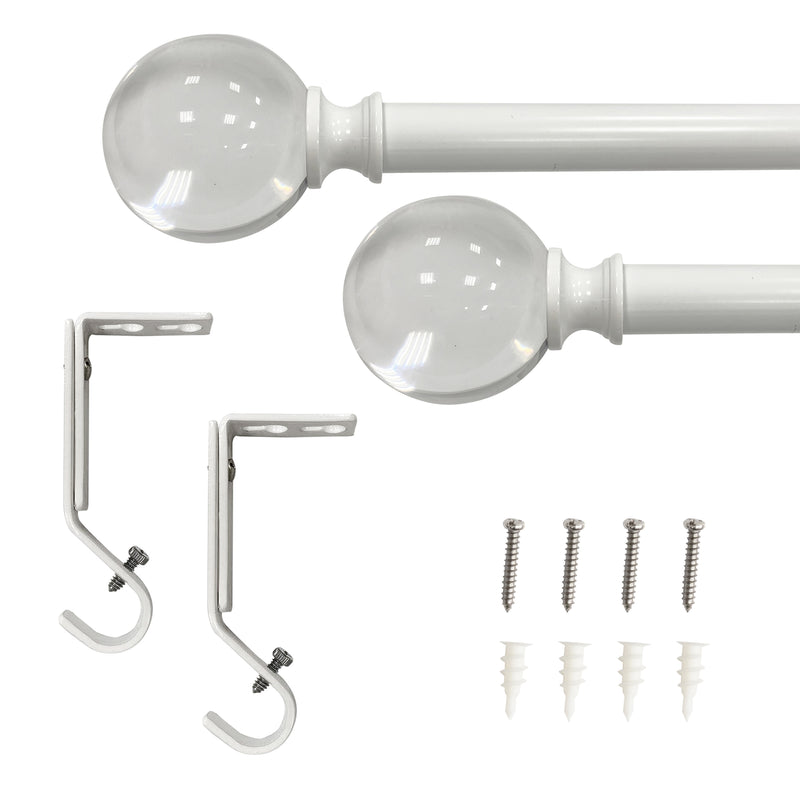 3/4" Single Curtain Rod Set with Acrylic Ball Finials_White/Brushed Nickel