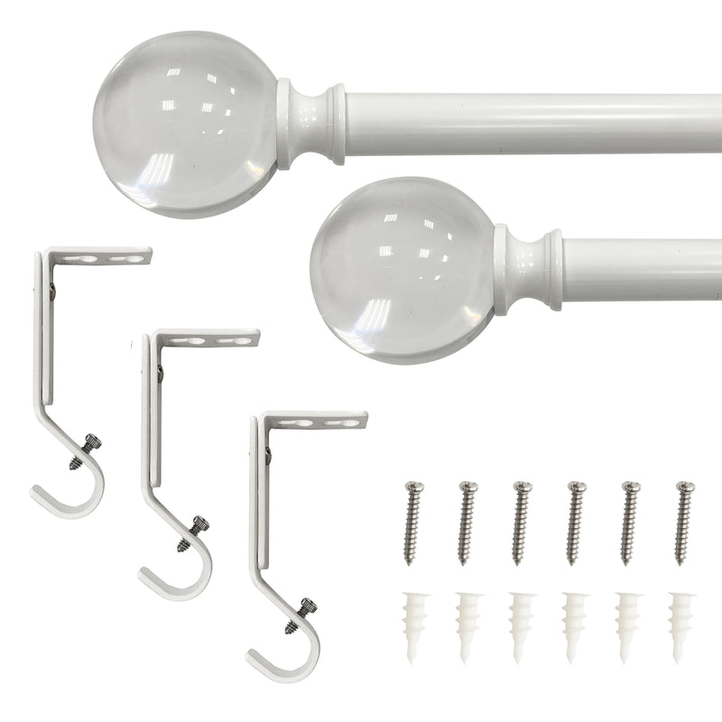 3/4" Single Curtain Rod Set with Acrylic Ball Finials_White/Brushed Nickel