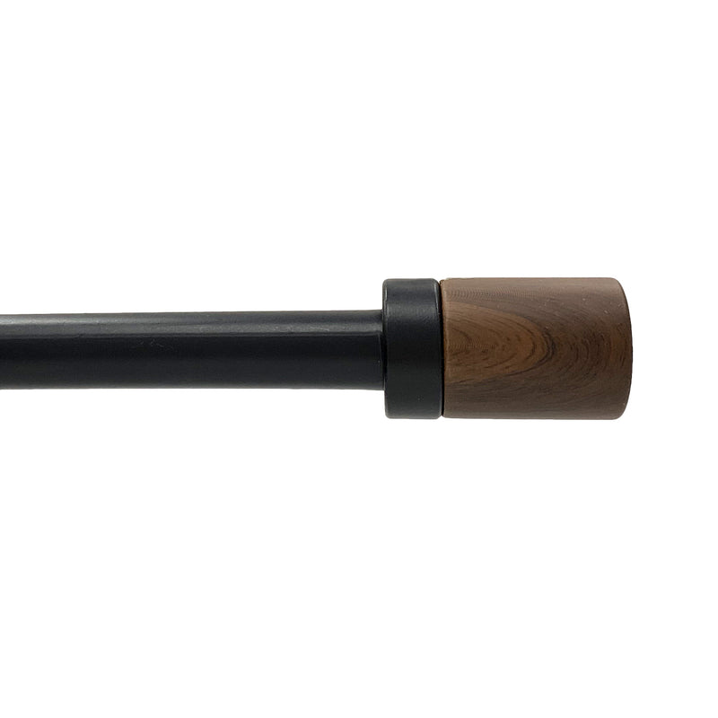 3/4" Single Curtain Rod Set with Maple Wood Cylinder Finials_Matte Black