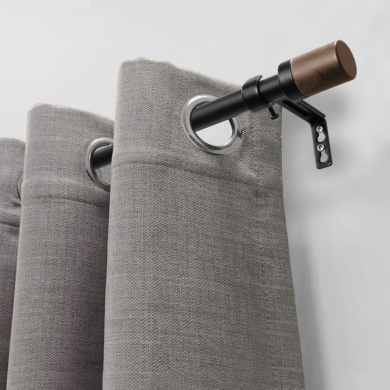 3/4" Single Curtain Rod Set with Maple Wood Cylinder Finials_Matte Black