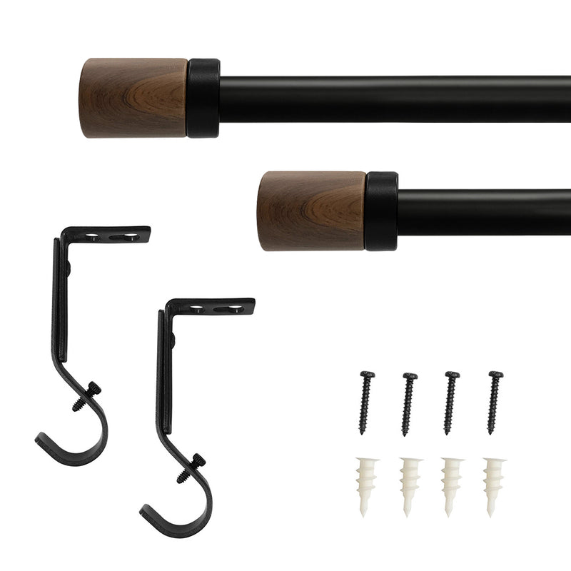 3/4" Single Curtain Rod Set with Maple Wood Cylinder Finials_Matte Black