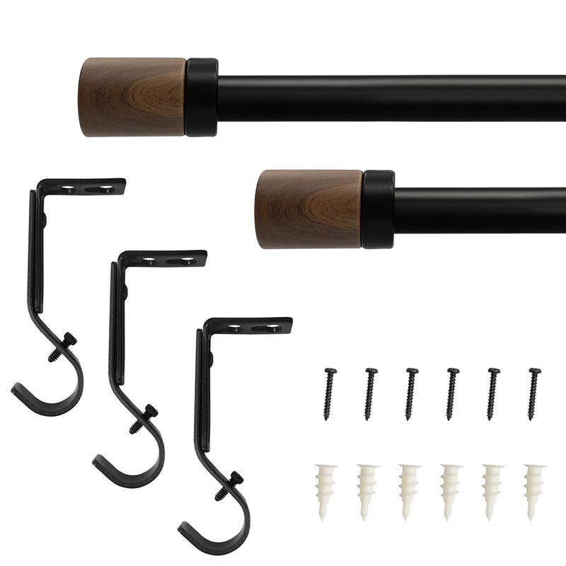 3/4" Single Curtain Rod Set with Maple Wood Cylinder Finials_Matte Black