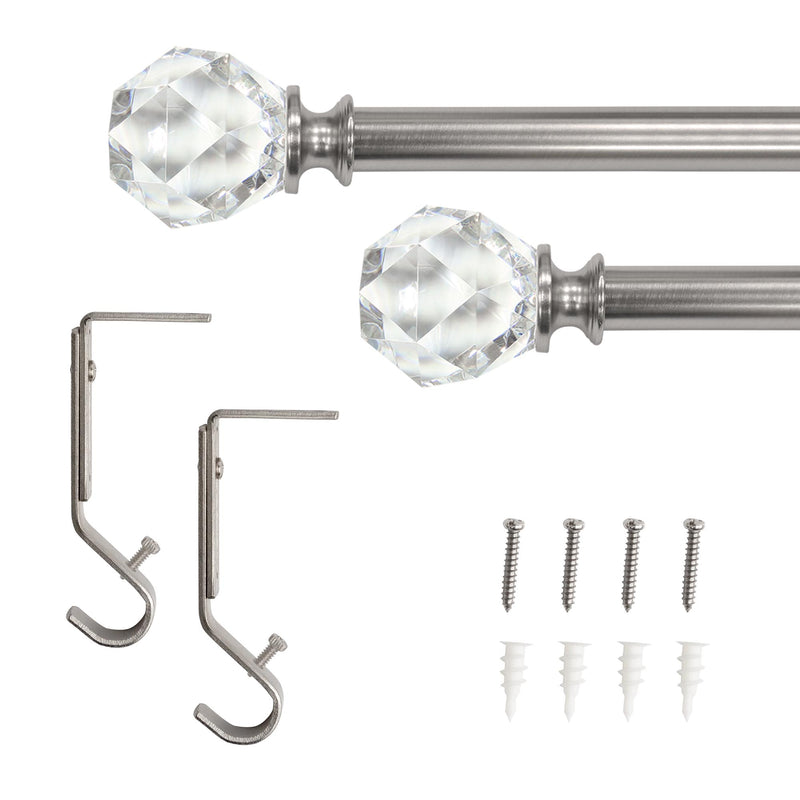 3/4" Single Curtain Rod Set with Faceted Crystal Finials_Brushed Nickel