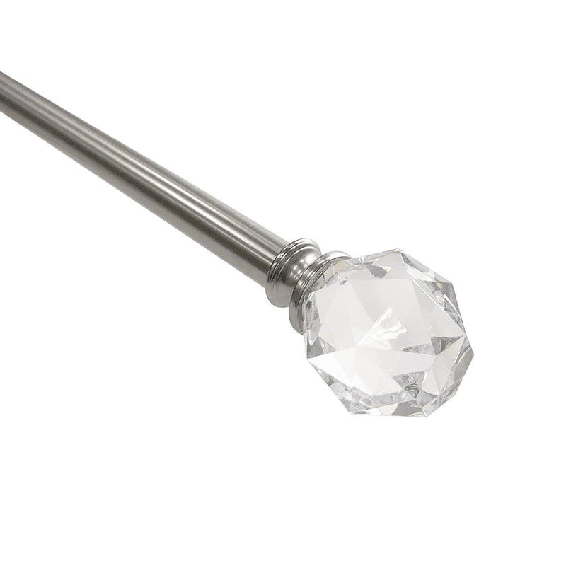 3/4" Single Curtain Rod Set with Faceted Crystal Finials_Brushed Nickel