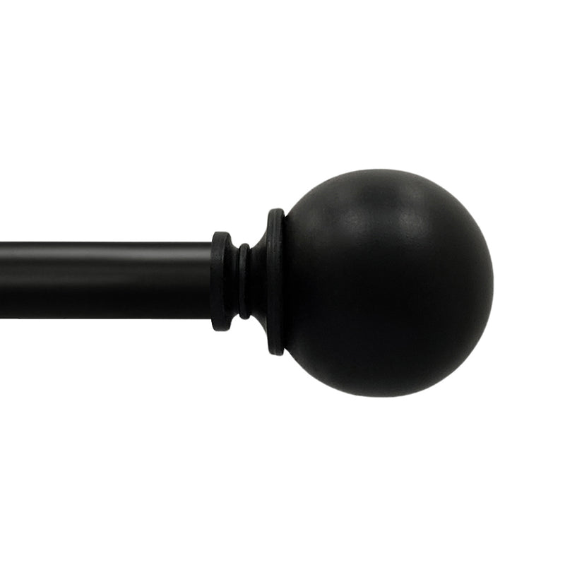 3/4" Single Curtain Rod Set with Sphere Finials_Matte Black