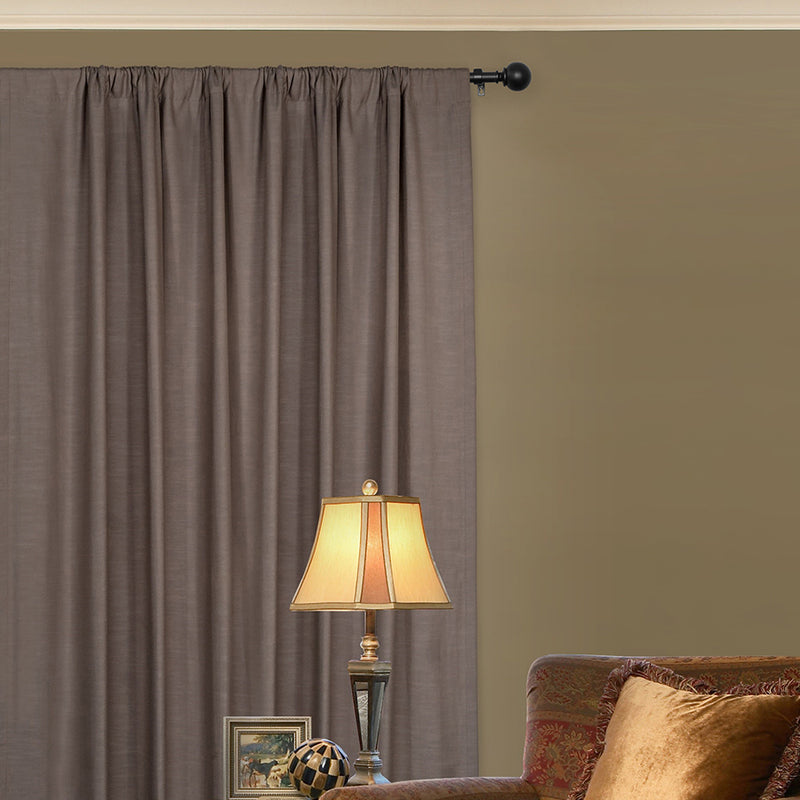 3/4" Single Curtain Rod Set with Sphere Finials_Matte Black