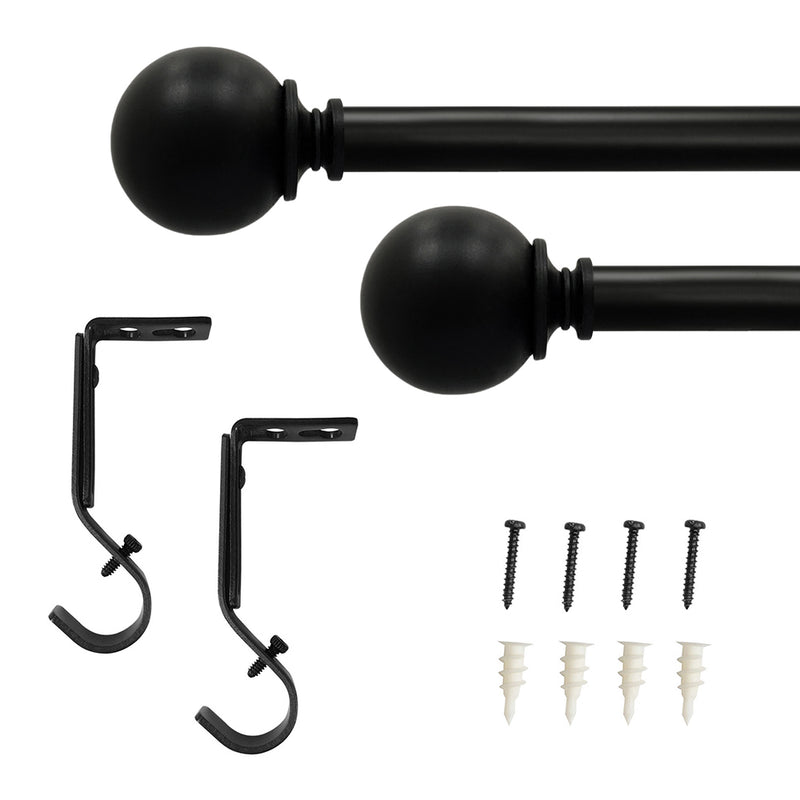 3/4" Single Curtain Rod Set with Sphere Finials_Matte Black