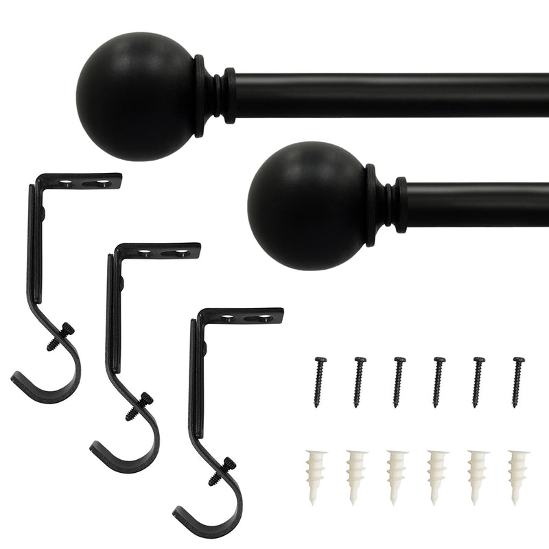 3/4" Single Curtain Rod Set with Sphere Finials_Matte Black
