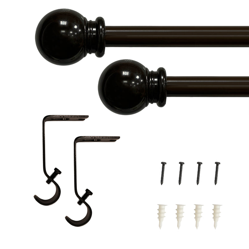 5/8" Drapery Single Curtain Rod Set with ball finials_Brown