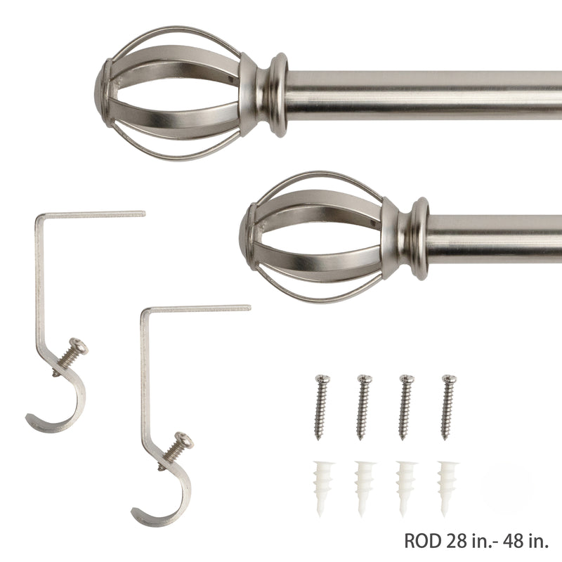 5/8" Drapery Single Curtain Rod Set with Cage Ball Finials_Brushed Nickel