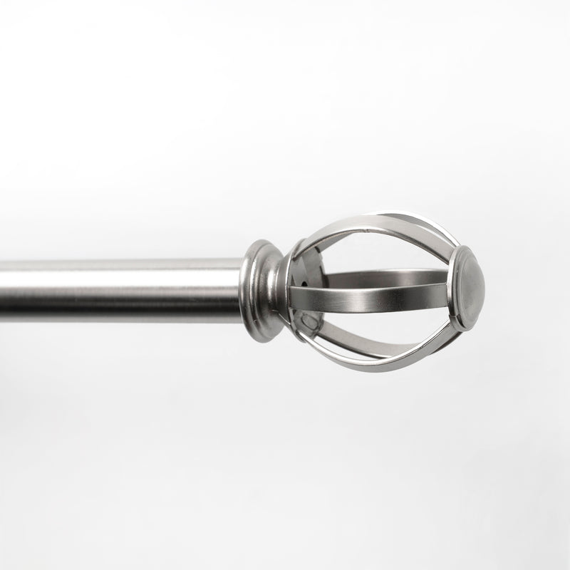 5/8" Drapery Single Curtain Rod Set with Cage Ball Finials_Brushed Nickel