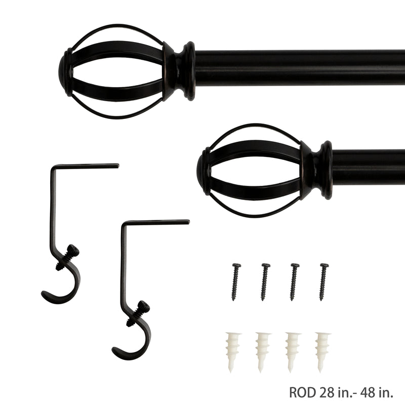 5/8" Drapery Single Curtain Rod Set with Cage Ball Finials_Oil Rubbed Bronze