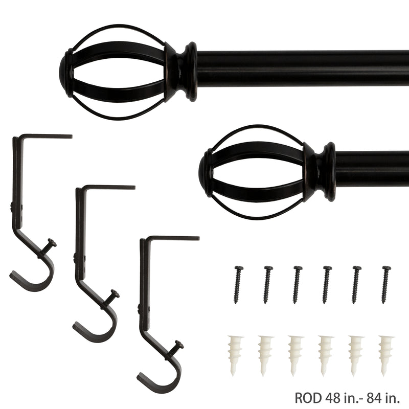 5/8" Drapery Single Curtain Rod Set with Cage Ball Finials_Oil Rubbed Bronze