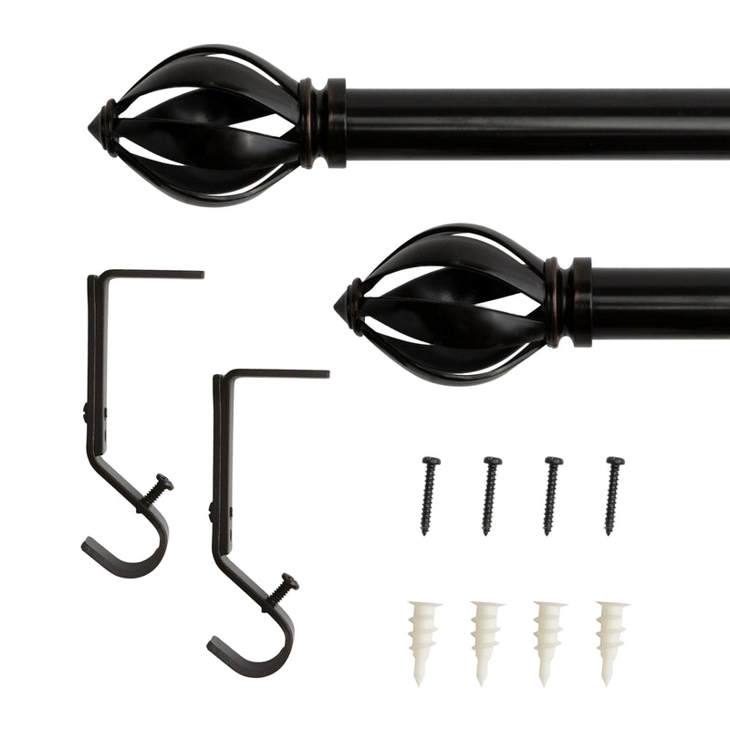 3/4" Drapery Single Curtain Rod Set with Acorn Cage Finials_Oil Rubbed Bronze