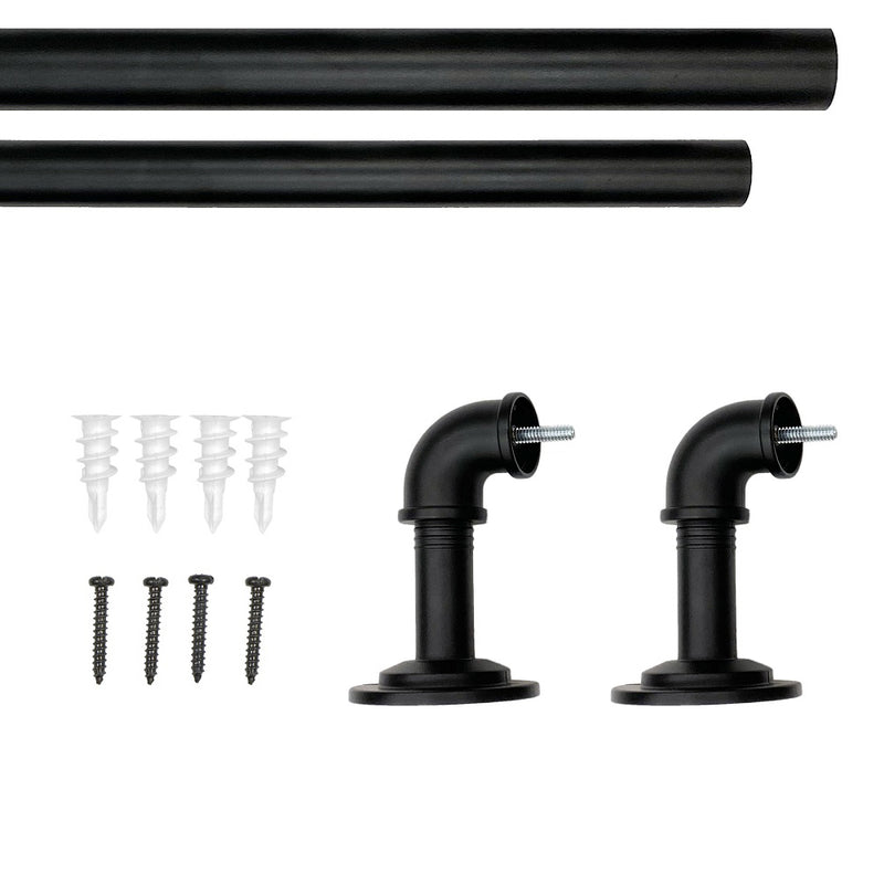 1" Metal Industrial Pipe Curtain Rod, Matte Black/Antique Pewter, 36-72" & 72-144"