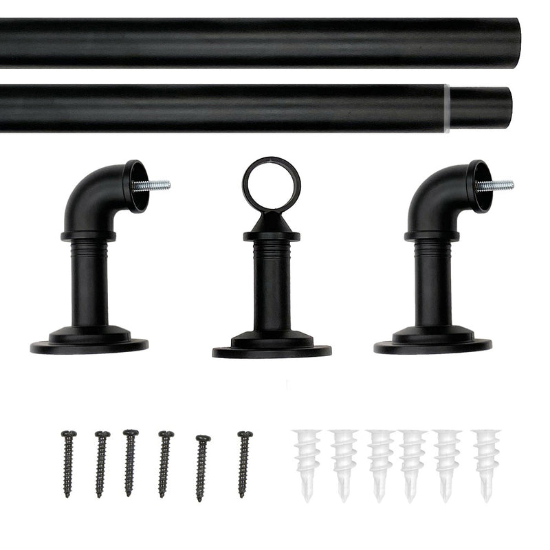 1" Metal Industrial Pipe Curtain Rod, Matte Black/Antique Pewter, 36-72" & 72-144"