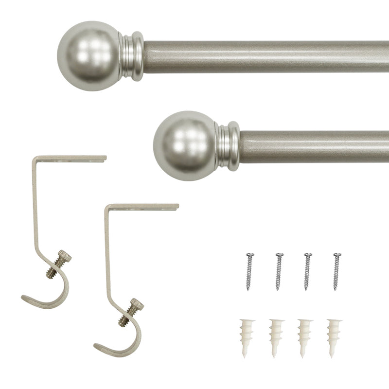 5/8" Drapery Single Curtain Rod Set with ball finials_Silver
