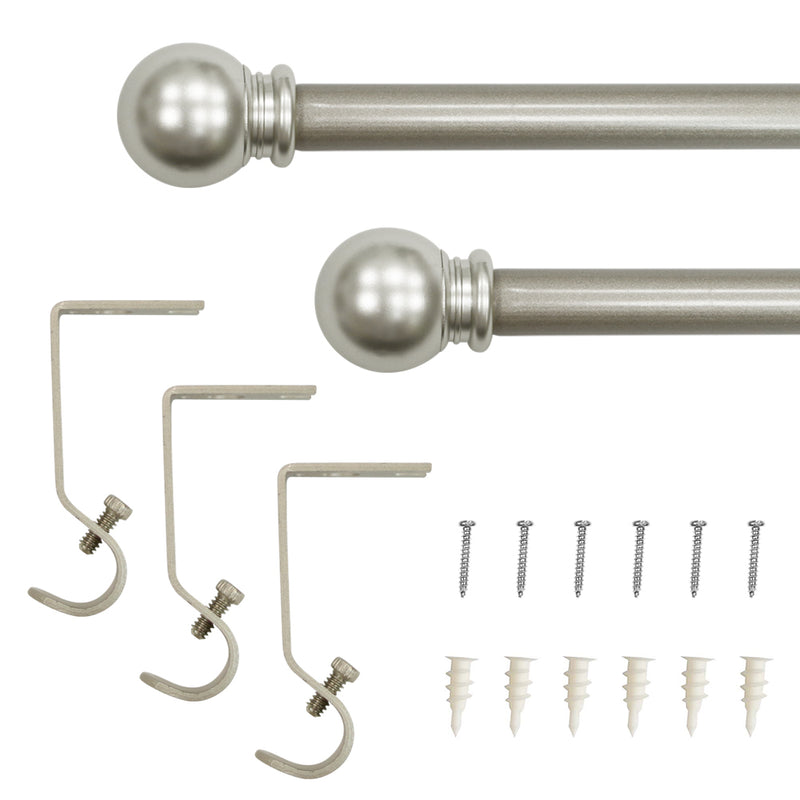 5/8" Drapery Single Curtain Rod Set with ball finials_Silver