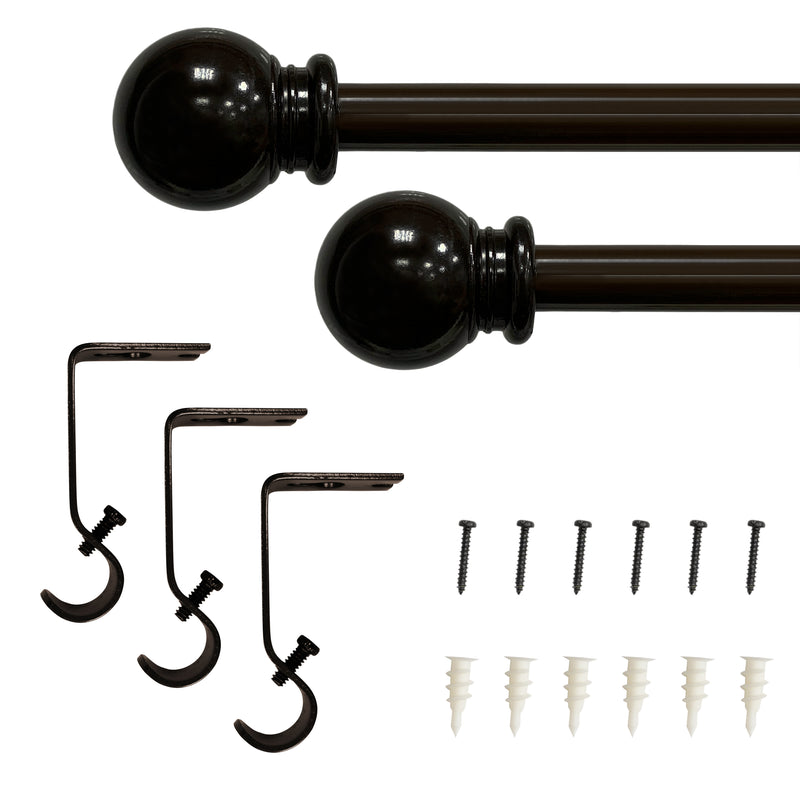 5/8" Drapery Single Curtain Rod Set with ball finials_Brown