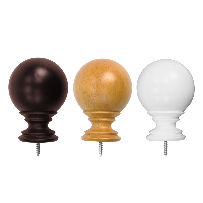 Wood Ball Finials in White/Heritage Oak/Mahogany for 1-3/8 in. pole (2-Pack)