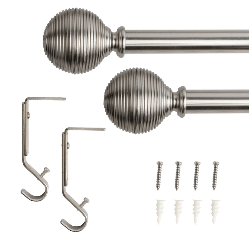 3/4" Drapery Single Curtain Rod Set with Lined Ball Finials_Brushed Nickel