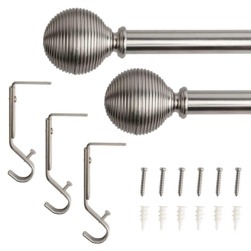 3/4" Drapery Single Curtain Rod Set with Lined Ball Finials_Brushed Nickel