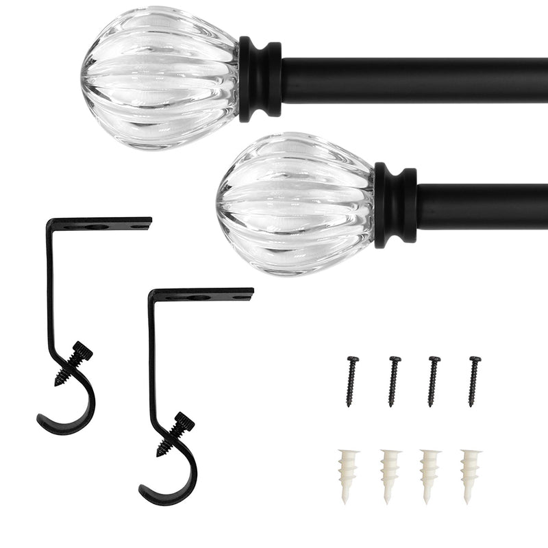 5/8" Drapery 28"-48" Single Curtain Rod Set with Acrylic Pumpkin Finials_Matte Black
