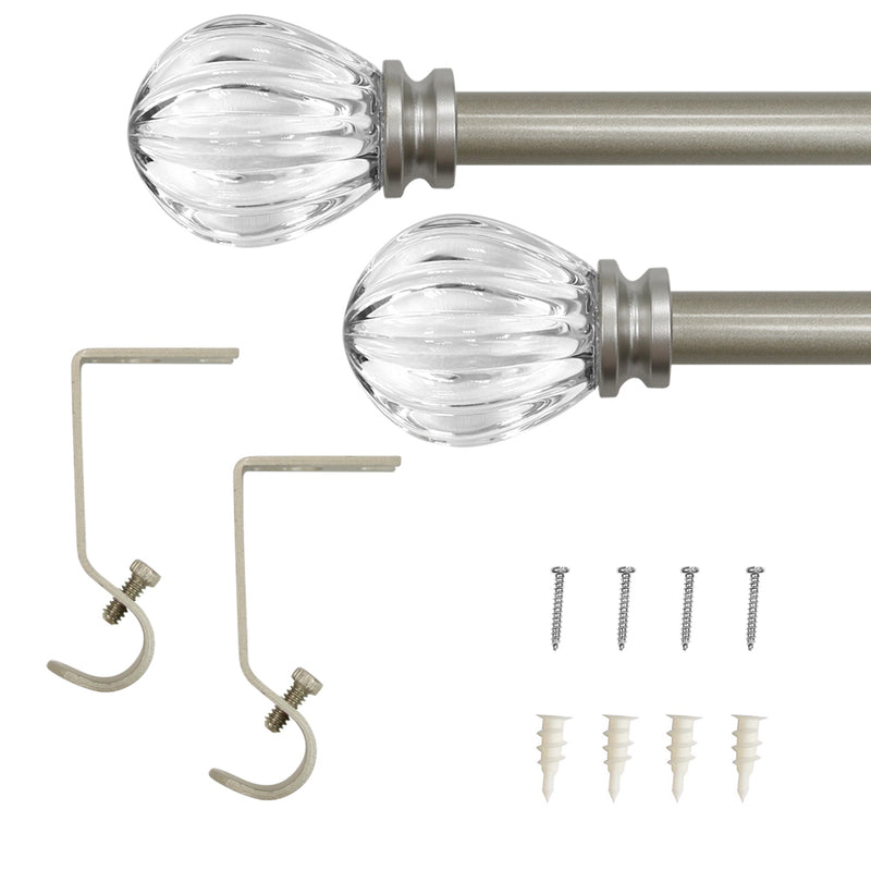 5/8" Drapery 28"-48" Single Curtain Rod Set with Acrylic Pumpkin Finials_Silver