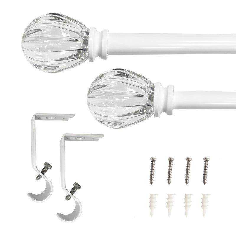 5/8" Drapery Single Curtain Rod Set with Acrylic Pumpkin Finials_White