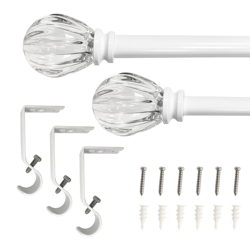 5/8" Drapery Single Curtain Rod Set with Acrylic Pumpkin Finials_White